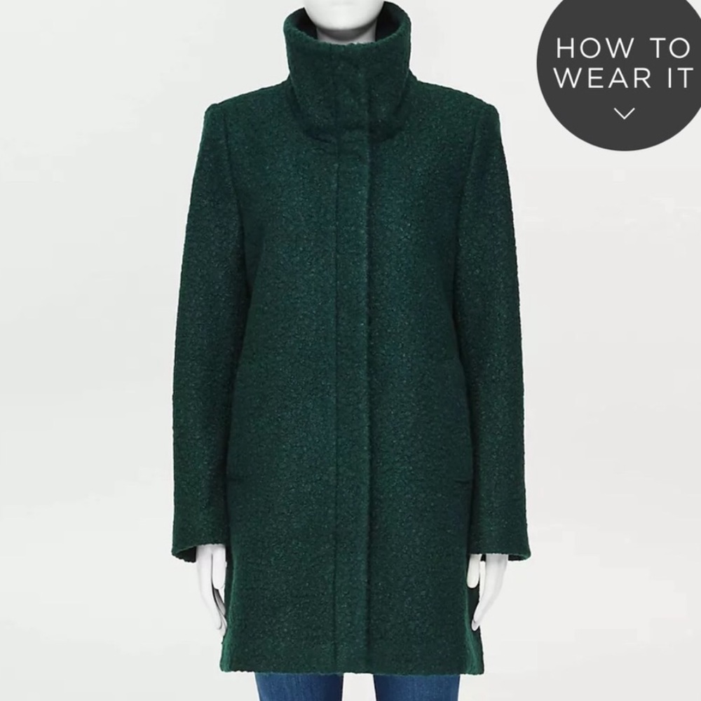 Loft Outlet Funnel Neck Green Boucle Wool Coat